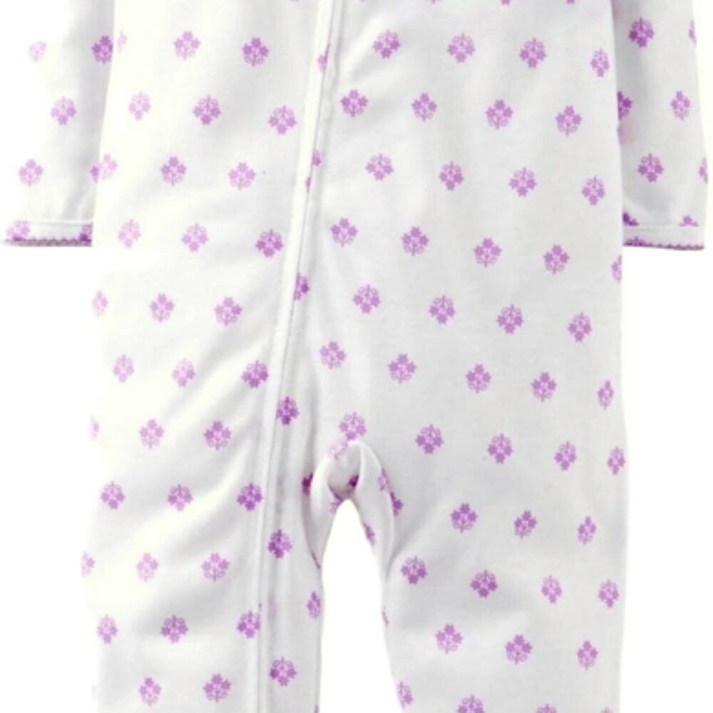 Carter's PJ's Toddler Girl's Pajamas Purple Floral Sleepwear Sleeper Zip Footie - Picture 3 of 4